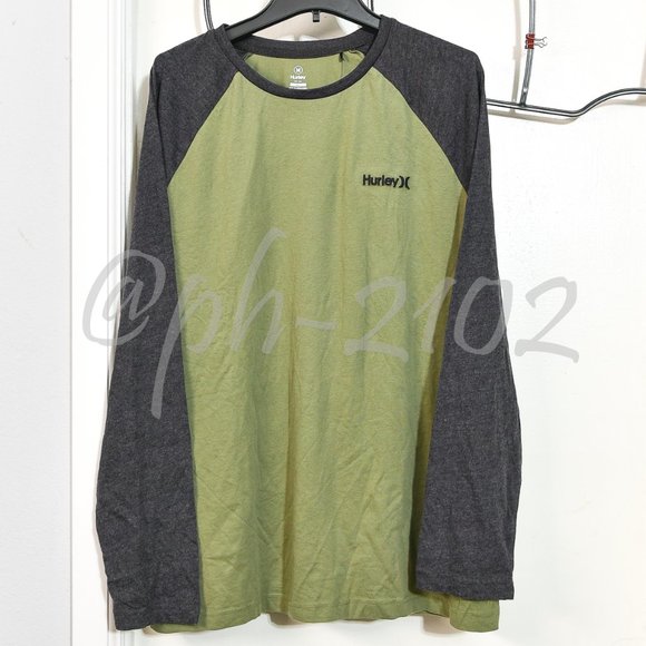 Hurley Men's Raglan Long Sleeve Tee GREEN/GRAY XL XXL - Picture 2 of 6